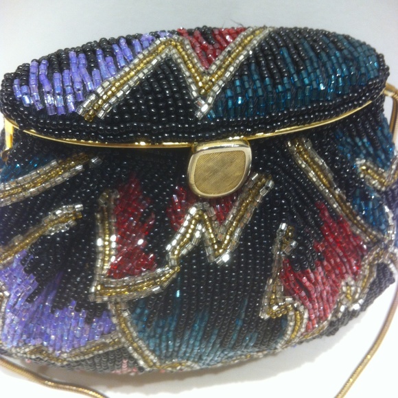 Handbags - VINTAGE MULTICOLOR BEADED POUCH PURSE